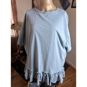 WE THE FREE Short Sleeved Scruntchy Bottom Sz XS/TP Womens Cloud Blue Top Cotton